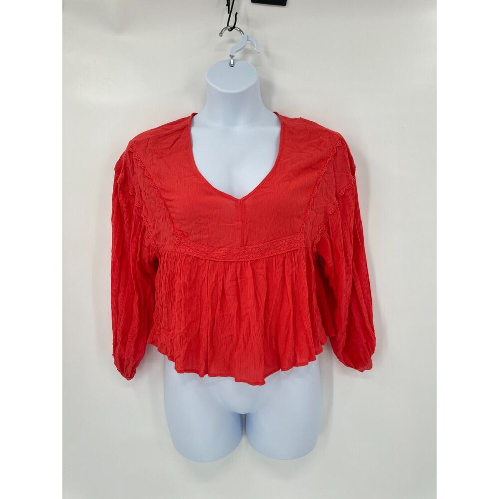 New Romantic Peasant Top Small Boho Cottagecore V Neck Crop Red Babydoll‎